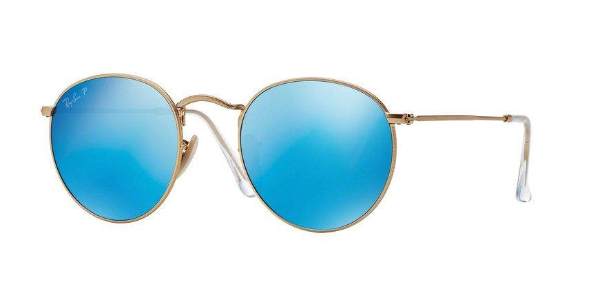Top Fall Sunglasses for Teens and Adolescents: Ray-Ban RB3447 in Matte Gold with Blue Mirror lenses.