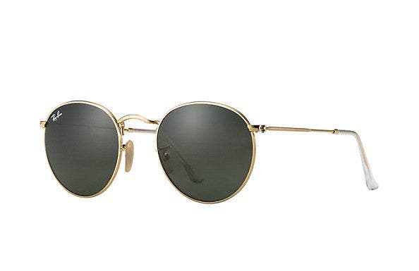 Ray-Ban RB3447 Round Metal in Arista with Crystal Green G-15 lenses and Clear temple tips