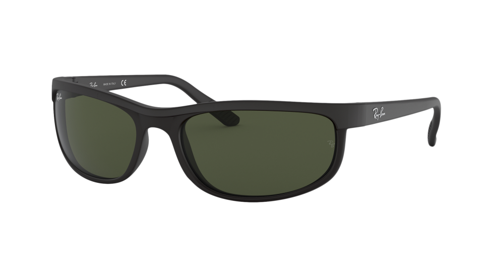 Ray-Ban RB2027 Predator 2 Black / Matte Black 62 Eyesize sunglasses with crystal green lenses (quarter view)