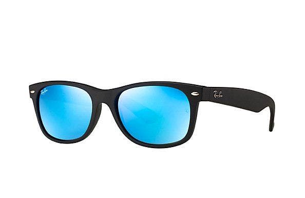 men's ray-ban sunglasses: Ray-Ban RB2132 New Wayfarer in Rubber Black with Grey Mirror Blue lenses