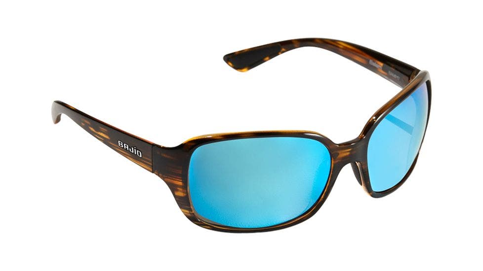 Bajio Balam Honey Brown Drift Gloss sunglasses with blue mirror pc lenses (quarter view)