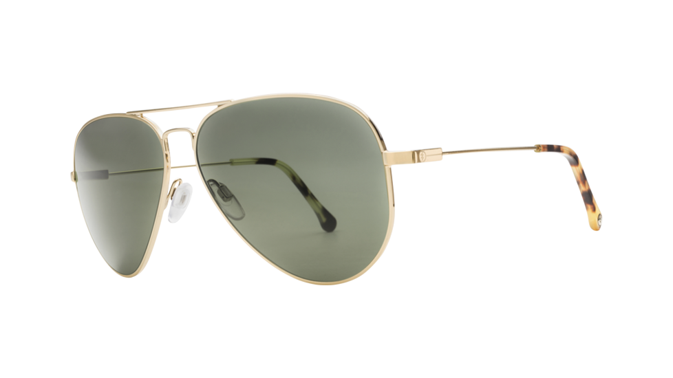 Electric AV1 Shiny Gold sunglasses with grey polarized lenses (quarter view)