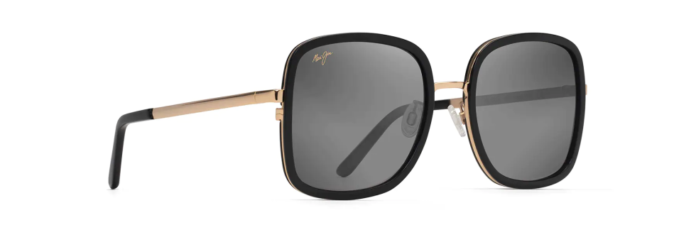 Women's Maui Jim sunglasses, the Maui Jim Pua in Black Gloss and Shiny Gold frame with Neutral Grey lenses