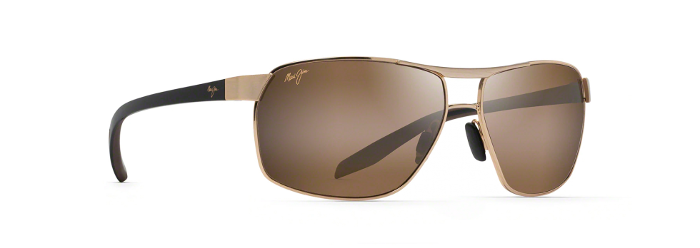 Best Maui Jim aviator sunglasses, the Maui Jim The Bird in Gold with Black and Brown Temples frame with HCL Bronze lenses