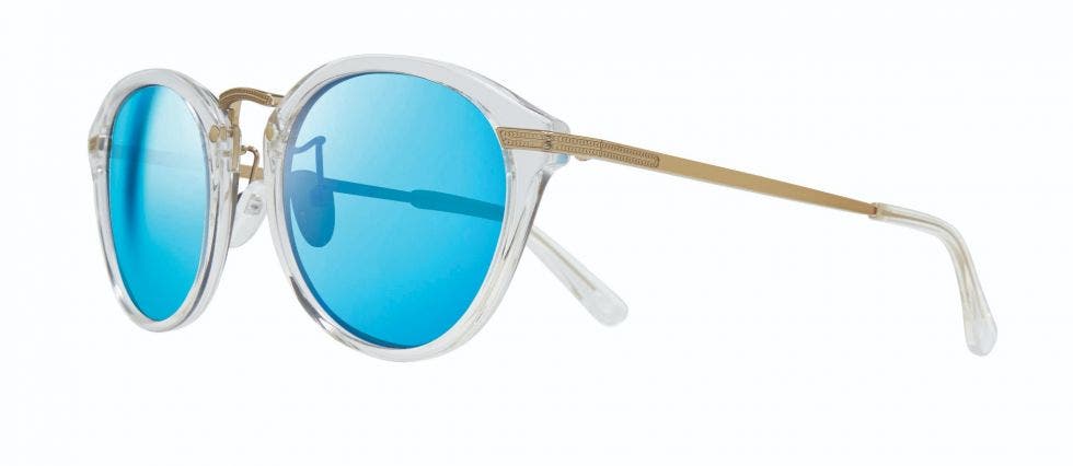 Revo Quinn Crystal sunglasses with h2o blue lenses (quarter view)