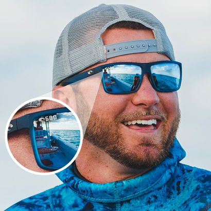 Man wearing Costa sunglasses with 580 lenses