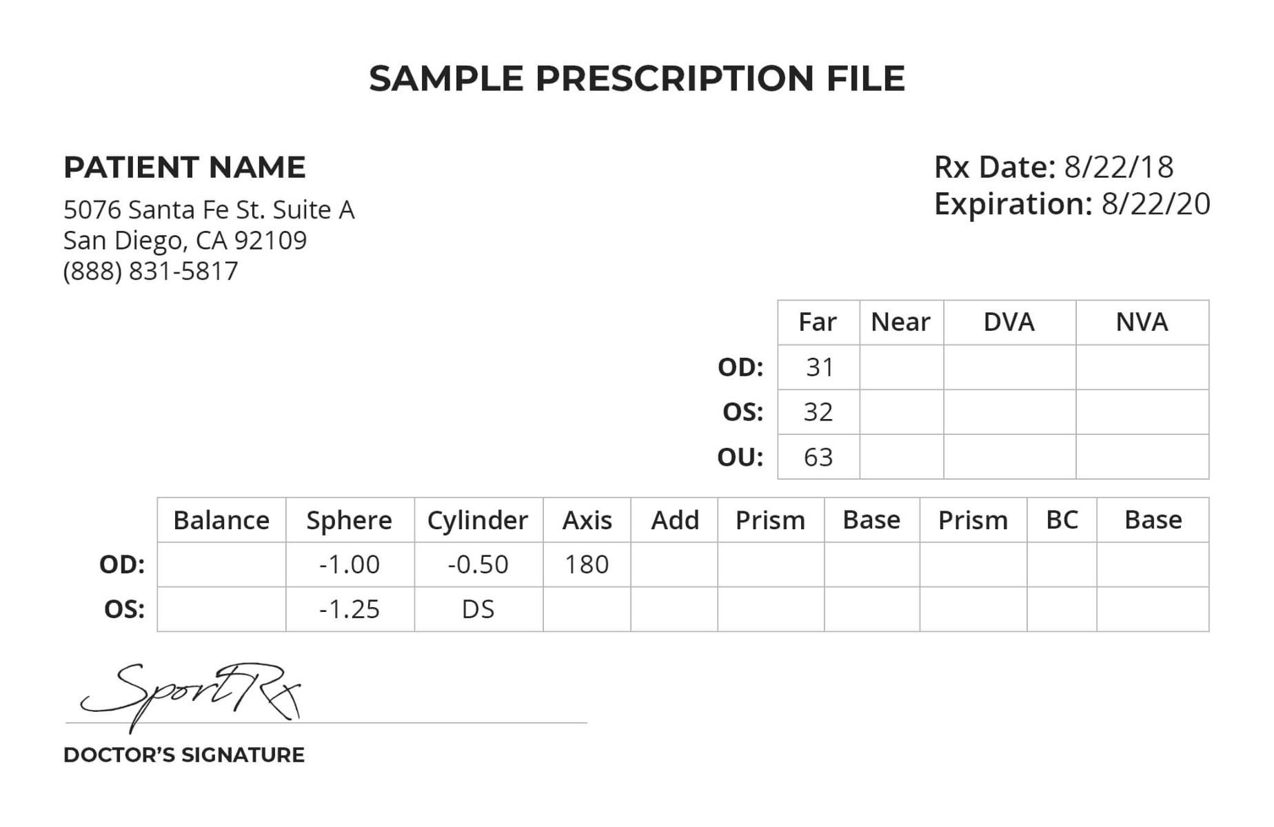 Sample Glasses Prescription