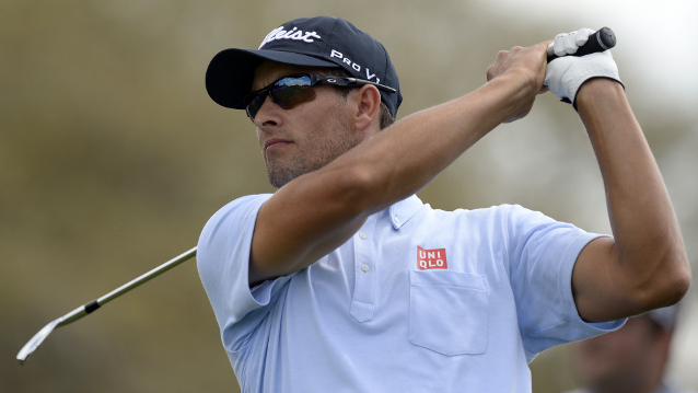 Adam Scott wearing Oakley Flak Jacket XLJ Sunglasses at 2014 Masters Tournament