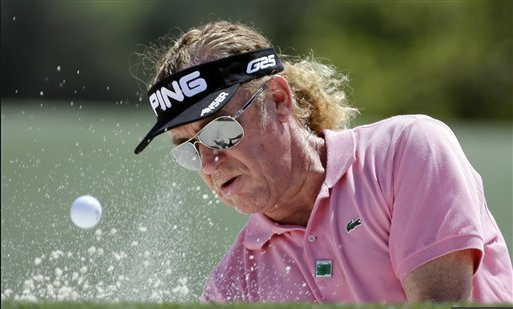 Miguel Jimenez wearing Oakley Aviators at 2014 Masters Tournament