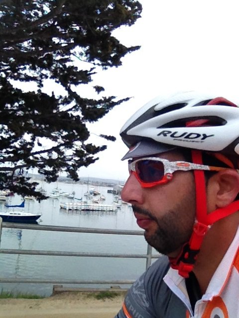 Person wearing Oakley Racing Jacket Cycling Sunglasses on face at Sea Otter Classic