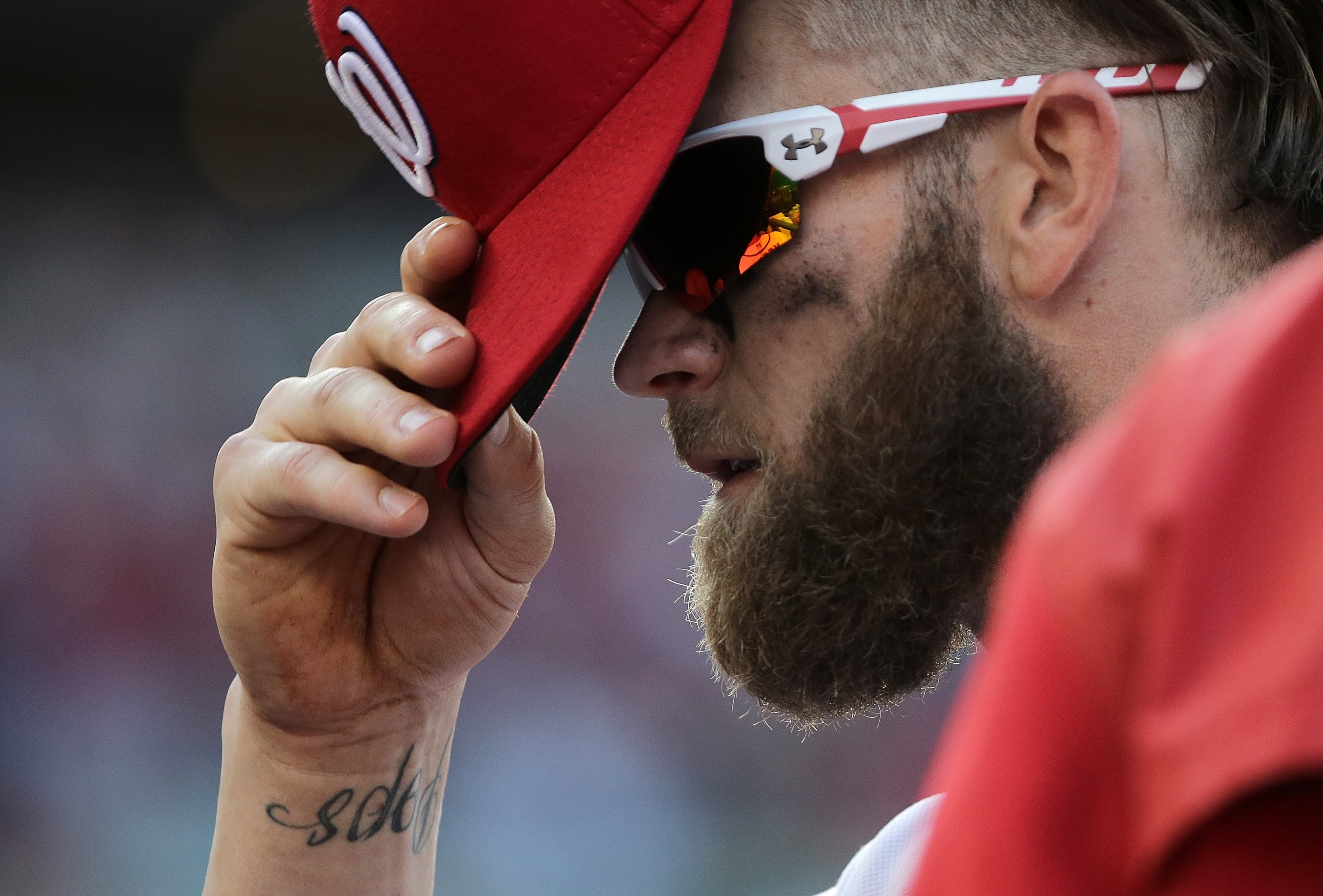 Bryce Harper in the Under Armour Rival sunglasses.