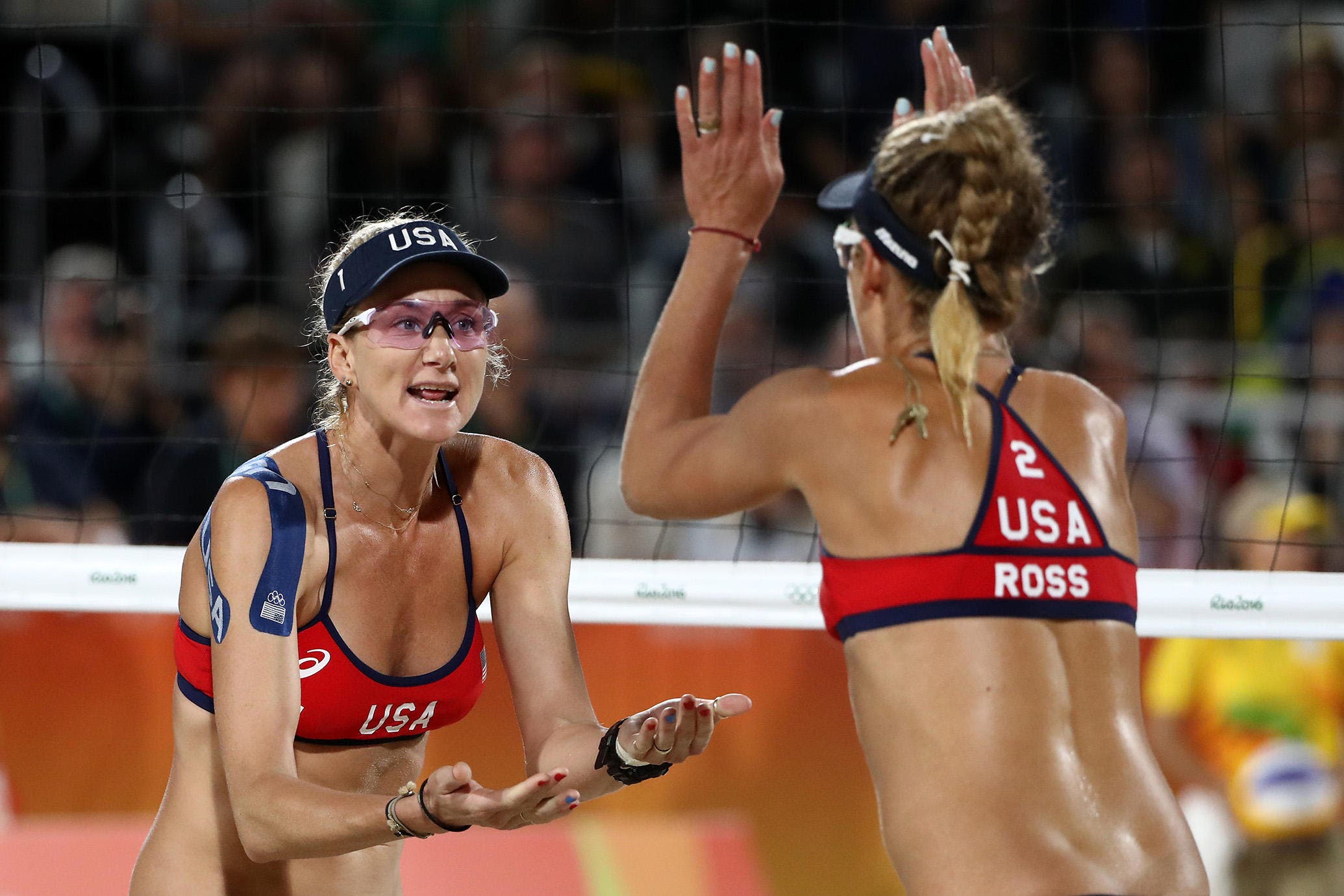 Women playing beach volleyball