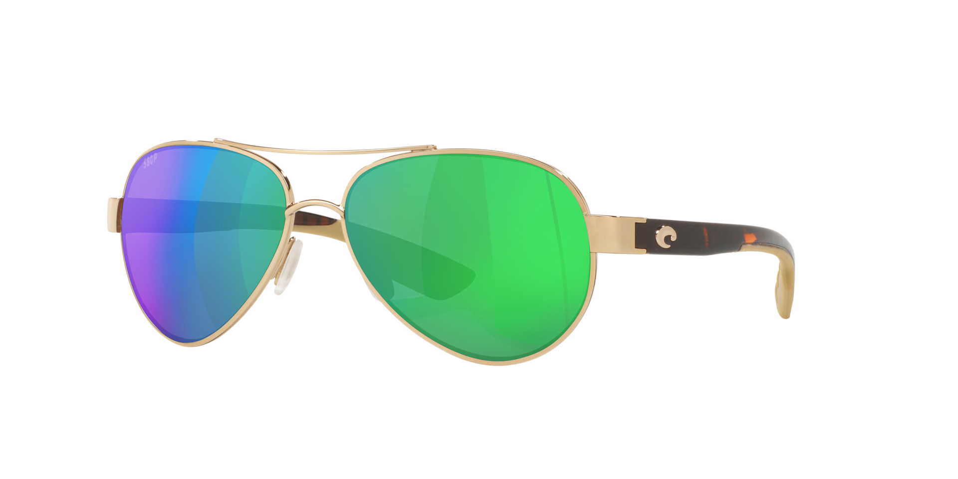 Costa Loreto in Rose Gold with Green Mirror Lenses