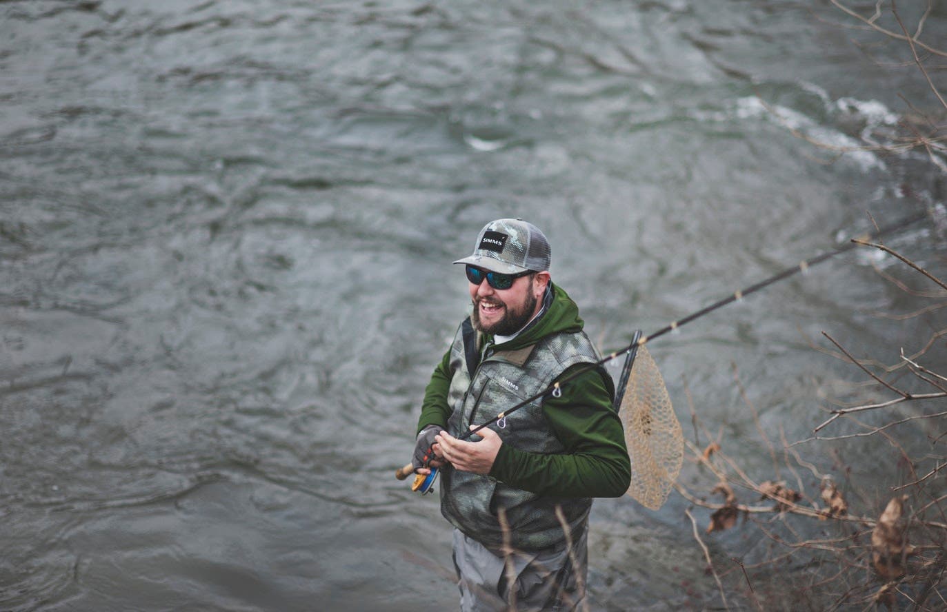 Fisherman Wearing Fishing Sunglasses