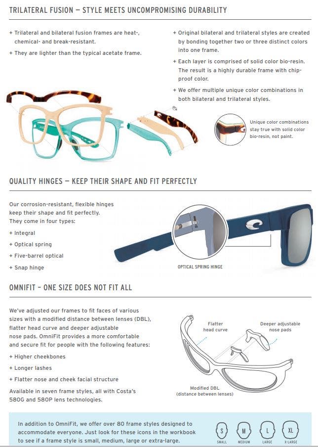 Costa Del Mar Sunglasses Size Chart