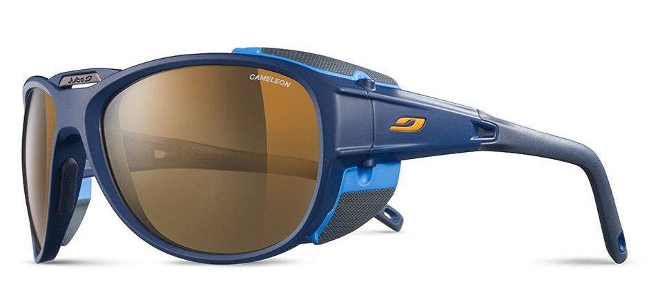 julbo explorer 2.0 glacier sunglasses in blue and orange