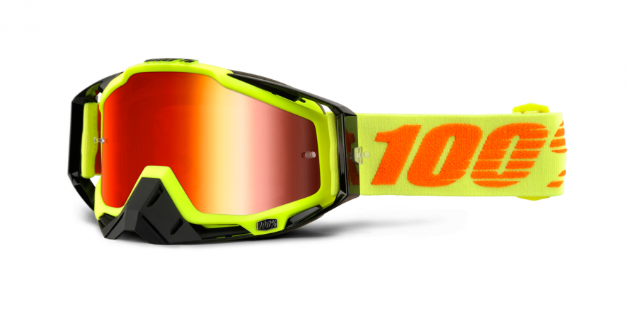100% Racecraft MX Goggle with Attack Yellow Frames & Mirror Red + Clear Lens