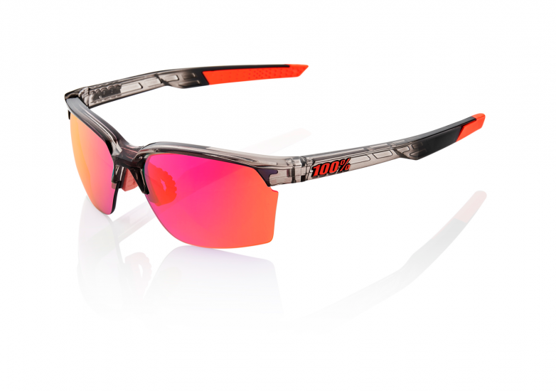 100% Sportcoupe with Shiny Translucent Crystal Smoke Frames & Purple Multi-layer Mirror Lens