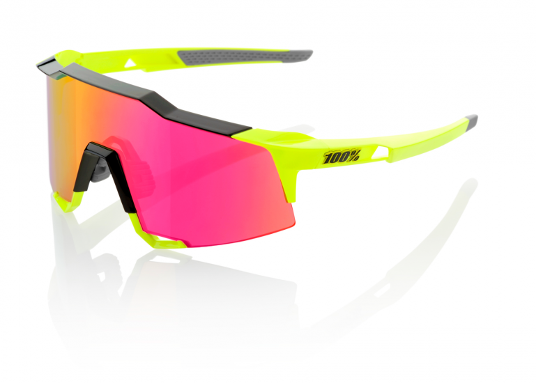 100% Speedcraft with Polished Black & Fluorescent Yellow Frames & Purple Multi-layer Mirror Lens