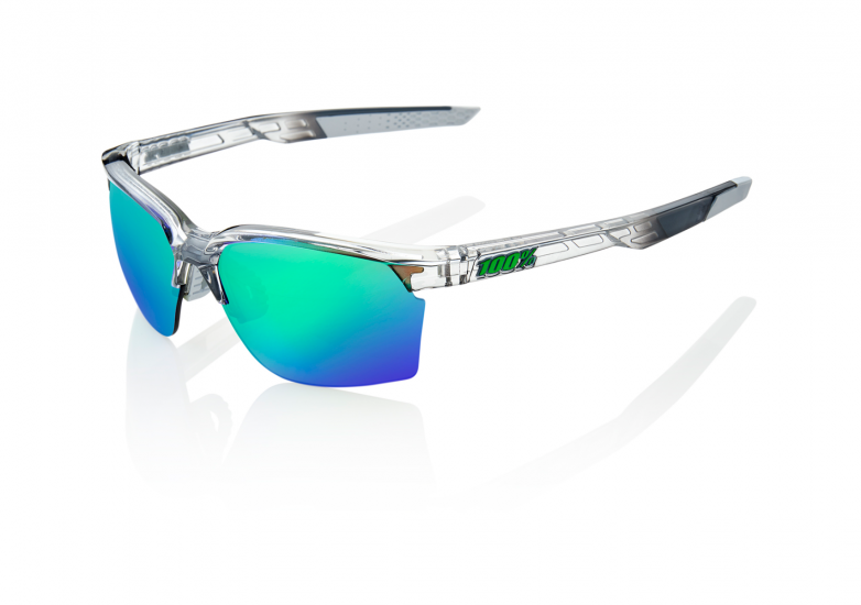 100% Sportcoupe with Shiny Translucent Crystal Grey Frames & Green Multi-layer Mirror Lens