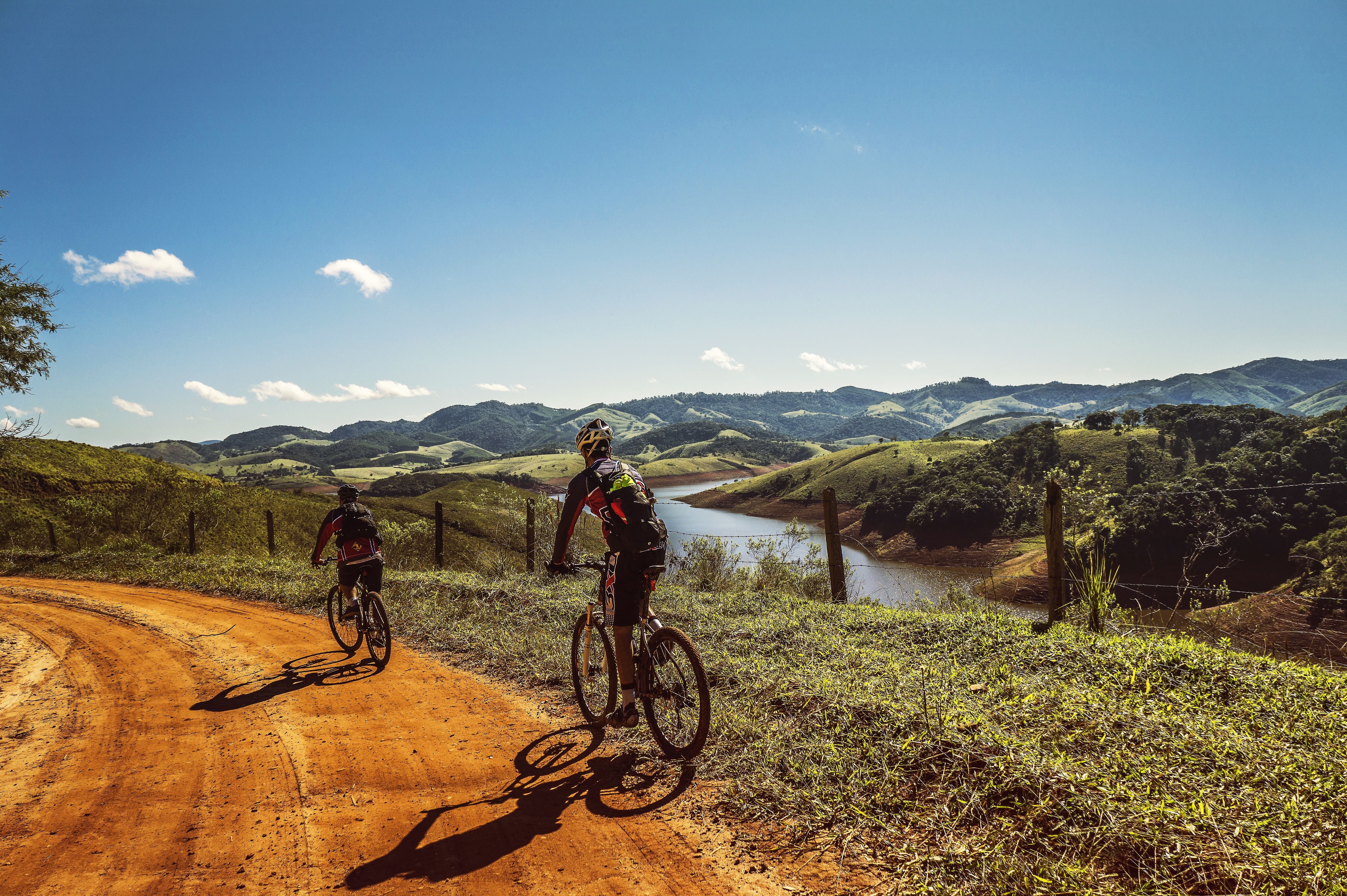 two men mountain biking