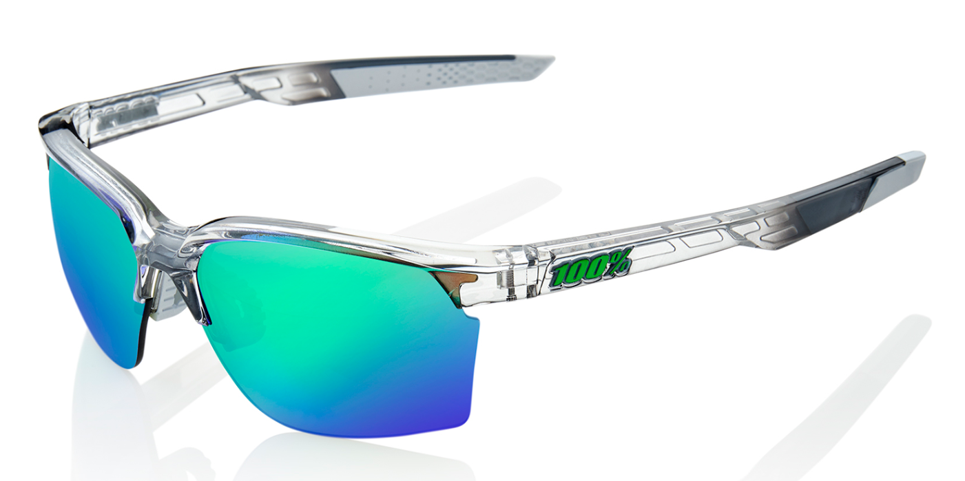 100% sportcoupe golf sunglasses with interchangeable lenses featuring a translucent frame with grey green lenses