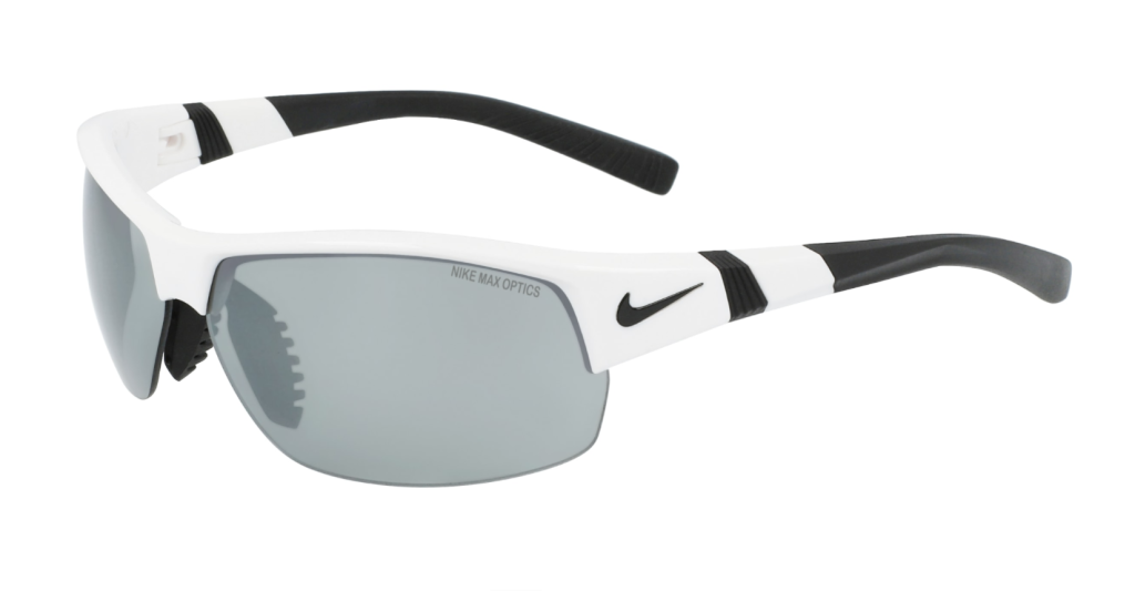 Nike Show X2 softball sunglasses in white / black with white Nike logo and grey lenses