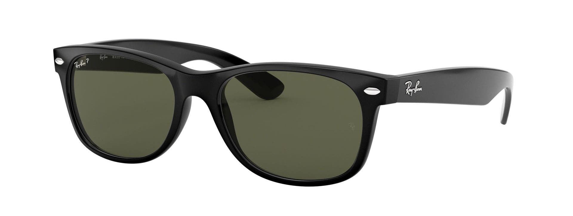 RB2132 New Wayfarer Black Sunglasses with Crystal Green G-15 Lenses