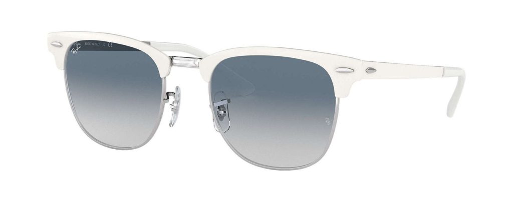 Ray-Ban RB3716 Clubmaster Metal in White with Blue Gradient Lenses