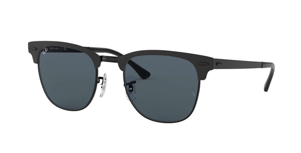 Ray-Ban RB3716 Clubmaster Metal in Matte Black with Blue Lenses