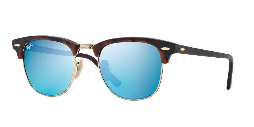 Ray-Ban RB3016 Clubmaster Sunglasses in Light Havana with Blue Mirror Lenses