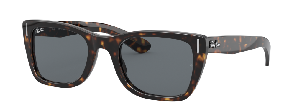 Ray-Ban RB2248 caribbean sunglasses in shiny tortoise frame color with blue lenses and silver rivets