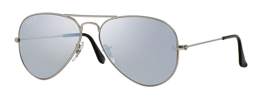 Ray-Ban AviatorSunglasses in Matte Silver Metal Frame with Grey Silver Mirror Lenses