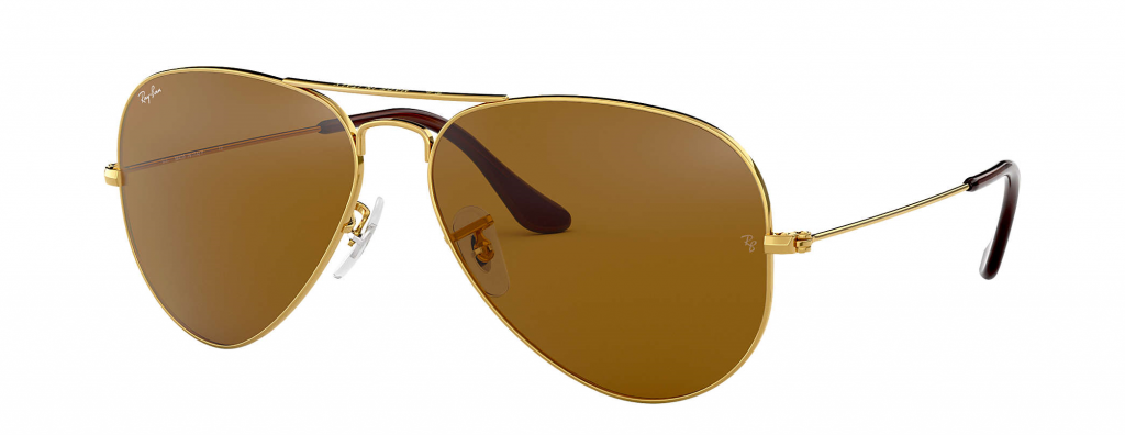#2 in Best Ray-Bans for Big Heads- Ray-Ban RB3025 Large Aviator in Gold with Brown Lenses and Ray-Ban logo on right lens