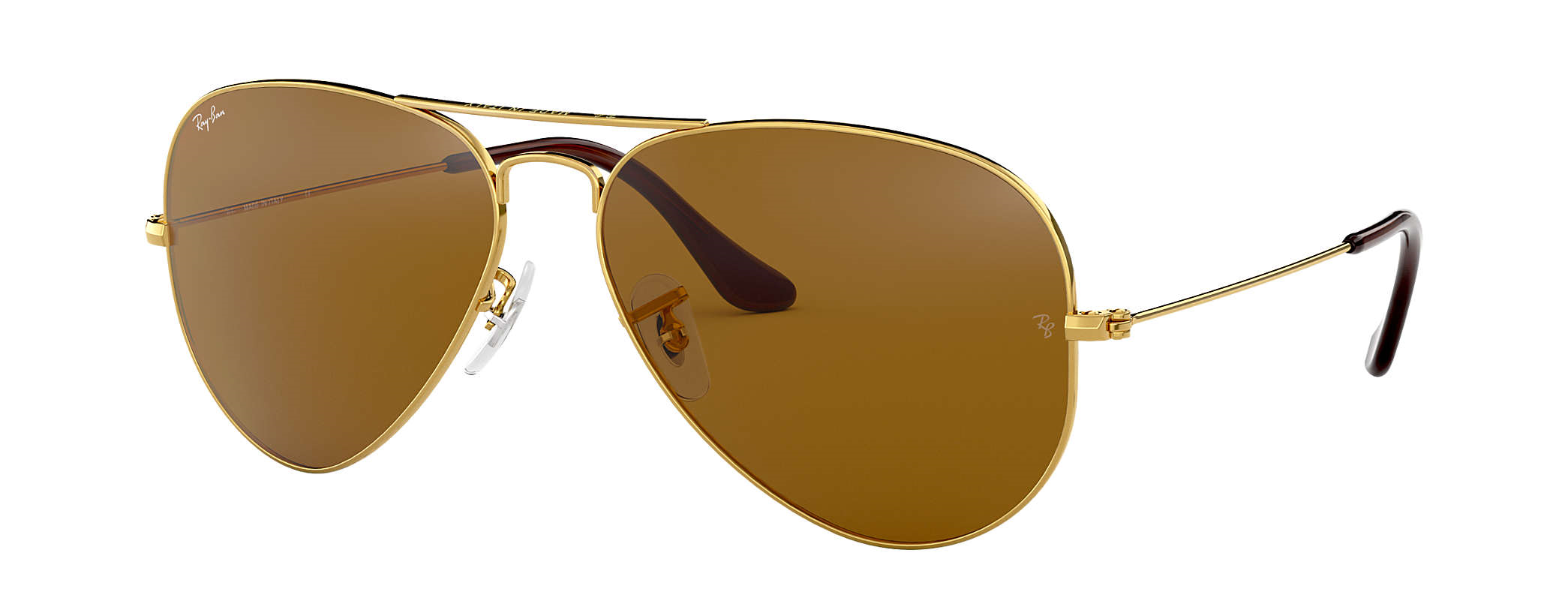 Ray-Ban RB3025 62mm eye size in gold with crystal brown lenses 
