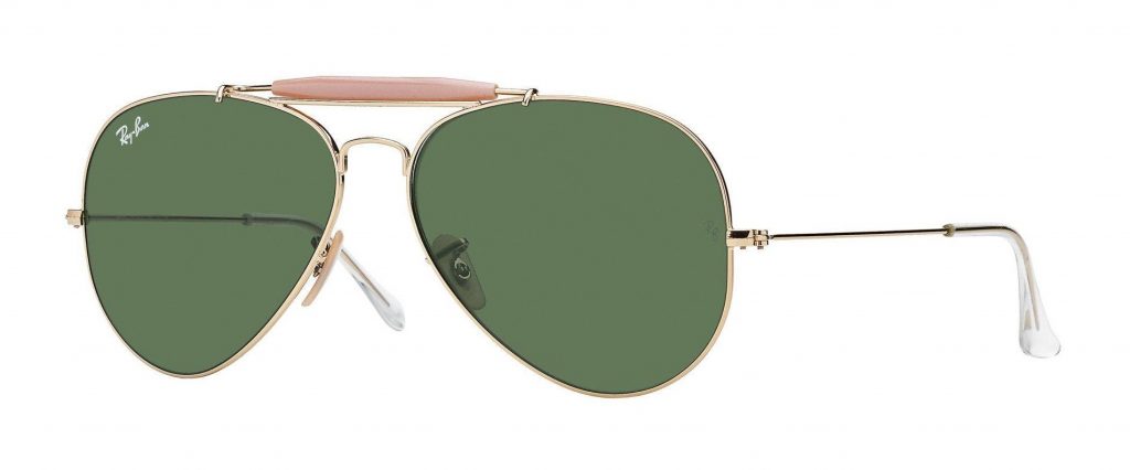 #4 in Ray-Ban Aviator Collection the RB3029 Outdoorsman II Gold Sunglasses with Peach Sweat Bar and Green G-15 Lenses