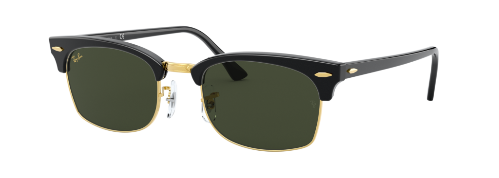Ray-Ban RB3916 Clubmaster Square Sunglasses in Shiny Black with Green G-15 Lenses and Gold Ray-Ban Logo