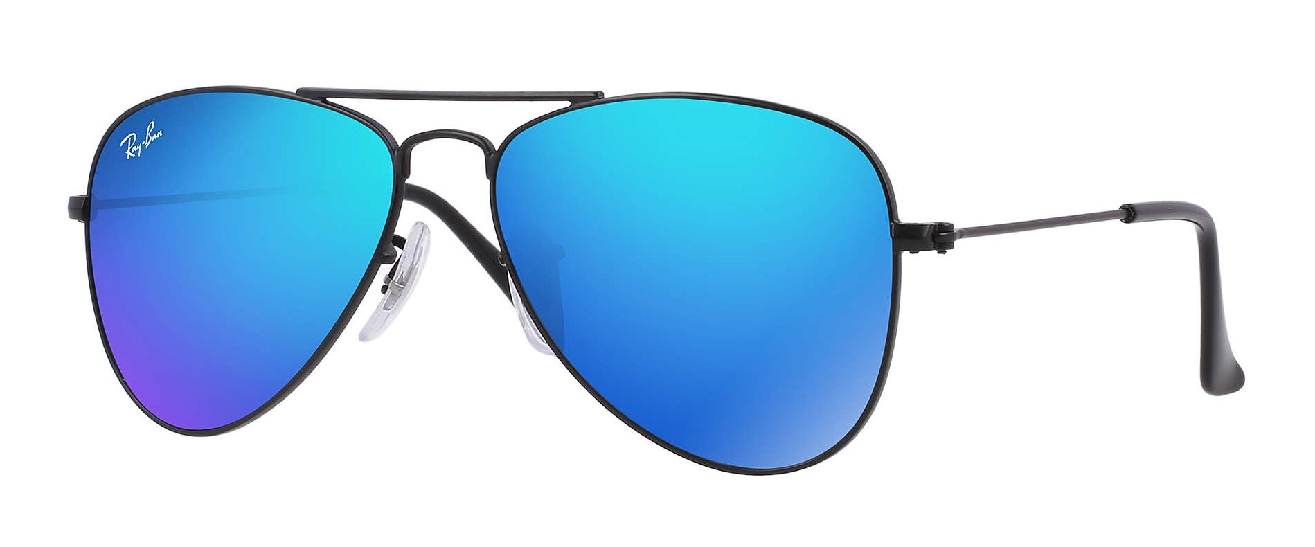 Ray-Ban Junior Aviator in Black Metal Frame with Blue Mirror Lenses