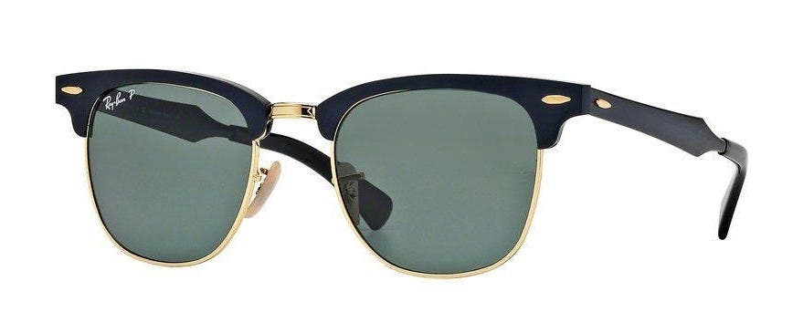 Ray-Ban RB3507 Clubmaster Aluminum in Black with Gold Details and G-15 Green Lenses