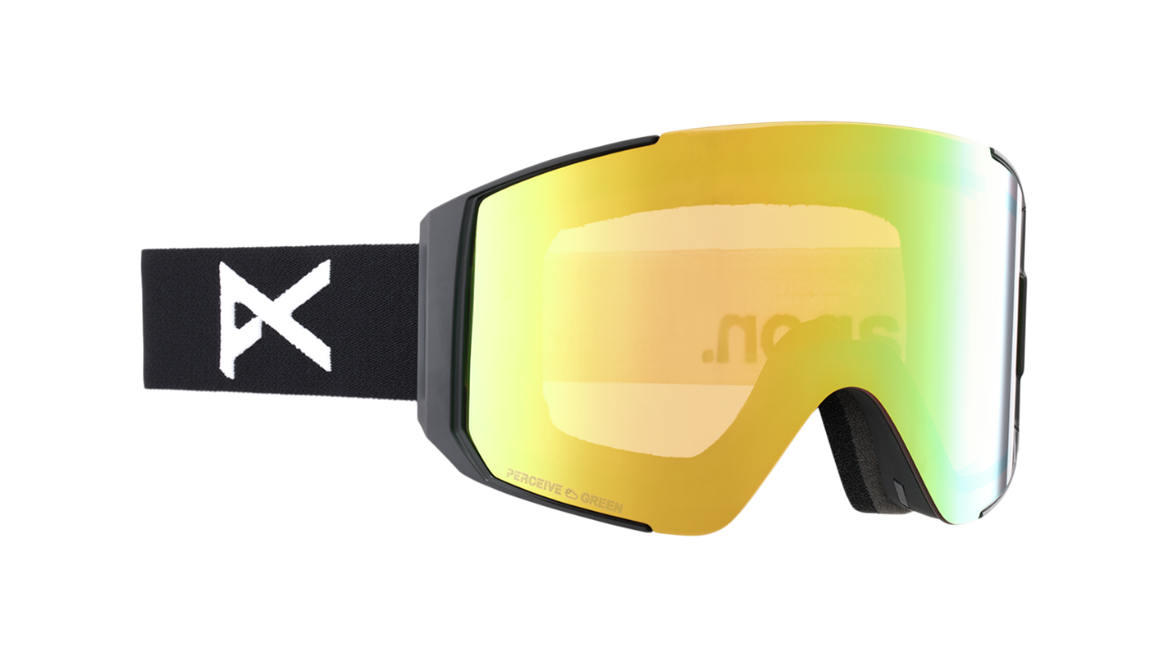 anon sync snow goggle in black with perceive variable green lens
