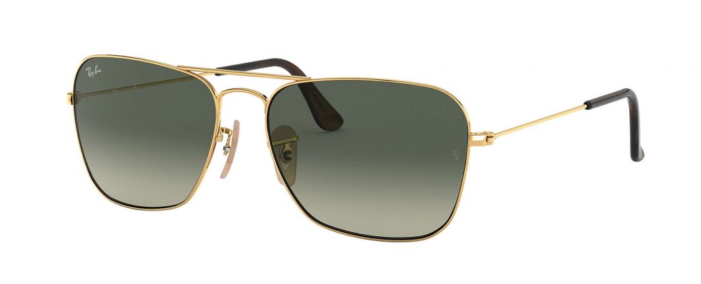 #4 in lineup of best ray-bans for small faces the rb3136 caravan in gold with grey gradient lenses