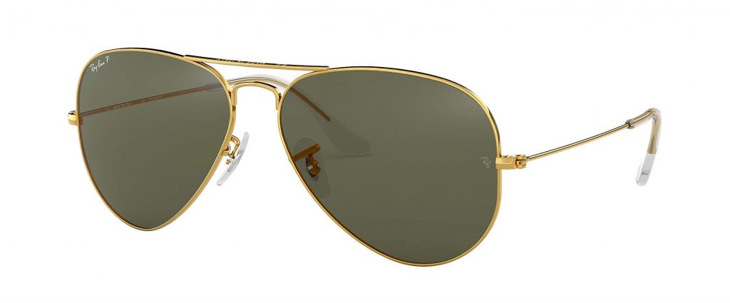 Ray-Ban Aviator Styles the RB3025 Aviator in gold metal frame with green g-15 lenses