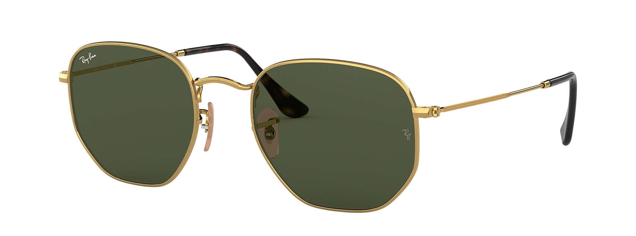 ray-ban rb3548n hexagonal sunglasses in gold with g-15 lenses