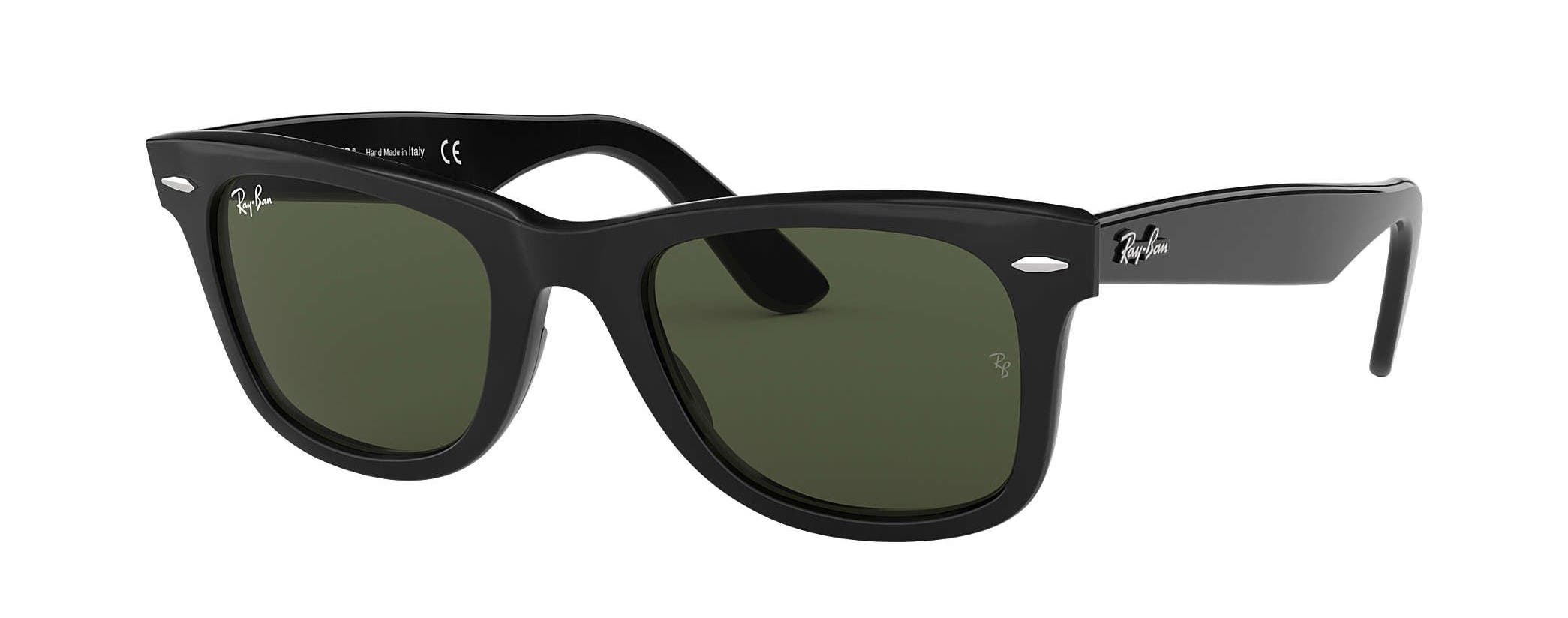 Ray-Ban RB2140 Original Wayfarer in black with green g-15 lenses