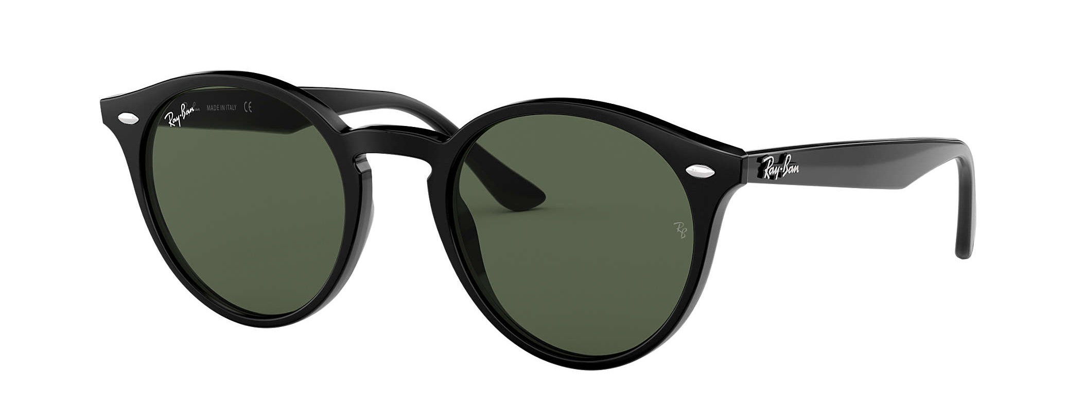 ray-ban rb2180 round sunglasses in black with green lenses