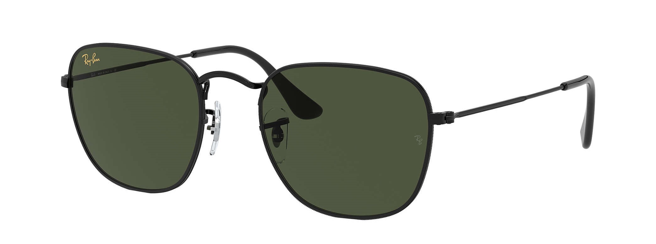 ray-ban round sunglasses rb3857 frank in black with green lenses and gold ray-ban logo