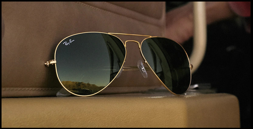 ray ban prescription sunglasses with logo featuring the rb3025 aviator in gold with green lenses