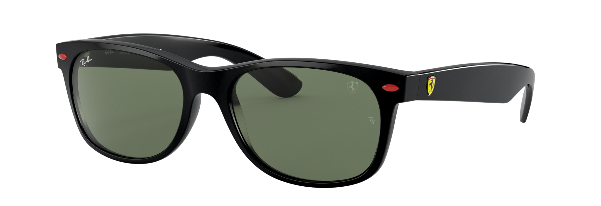 ray ban ferrari new wayfarer sunglasses in black with green lenses and red rivets