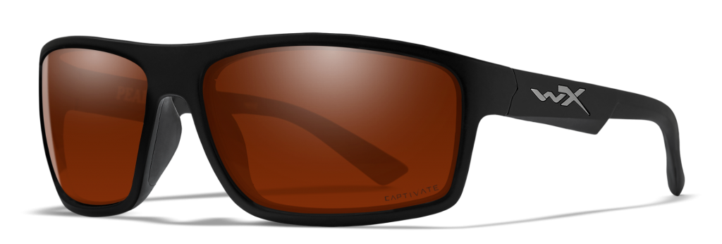 Wiley X Peak sunglasses with CAPTIVATE polarized copper lenses in matte black frame.