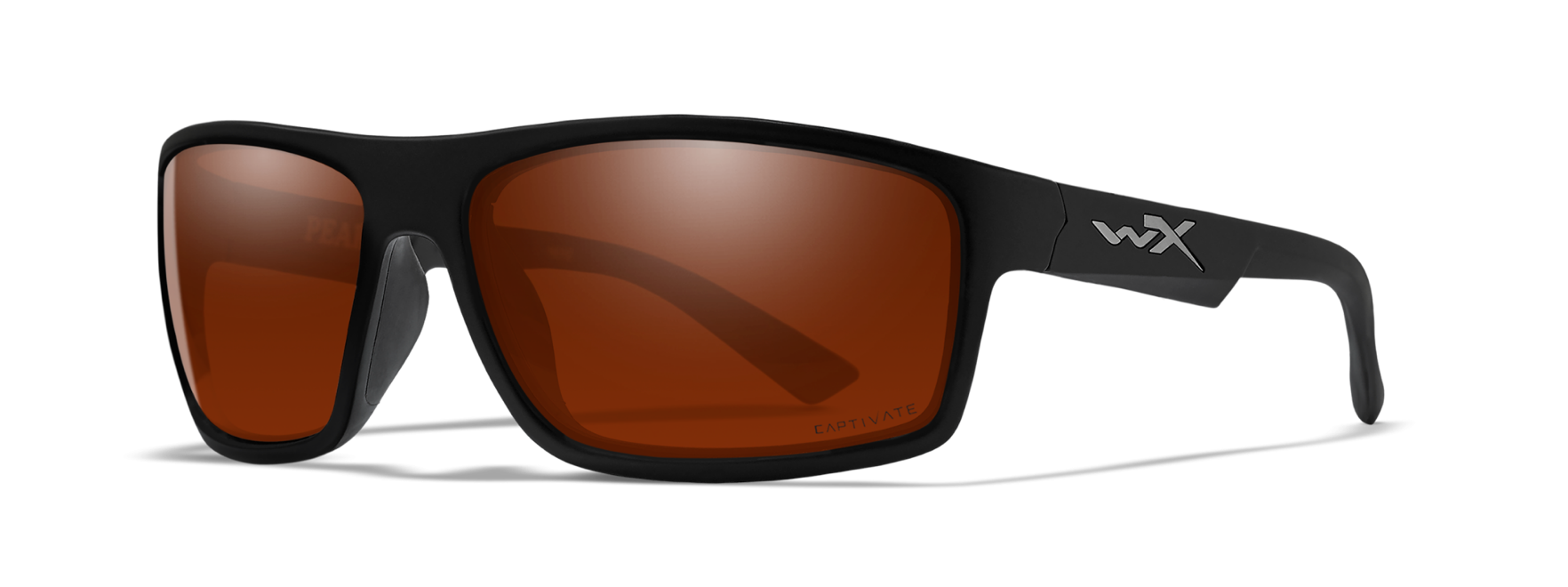 wiley x peak sunglasses with captivate polarized copper lenses in matte black frame